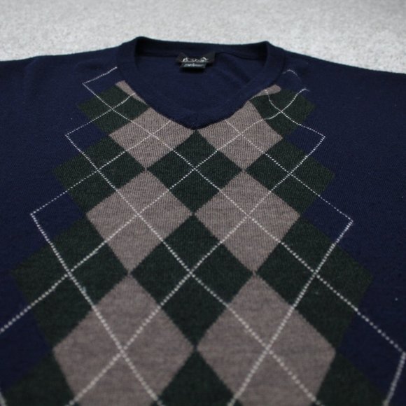 Jos A Bank Signature Series Sweater Vest Men Large Blue/Tan Argyle Merino Wool - Picture 6 of 10